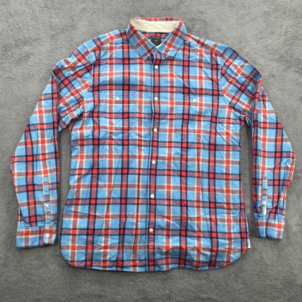 Gap Button Down Shirt Mens XL Blue Red Plaid Long Sleeve Buoy Red S/247923-01
